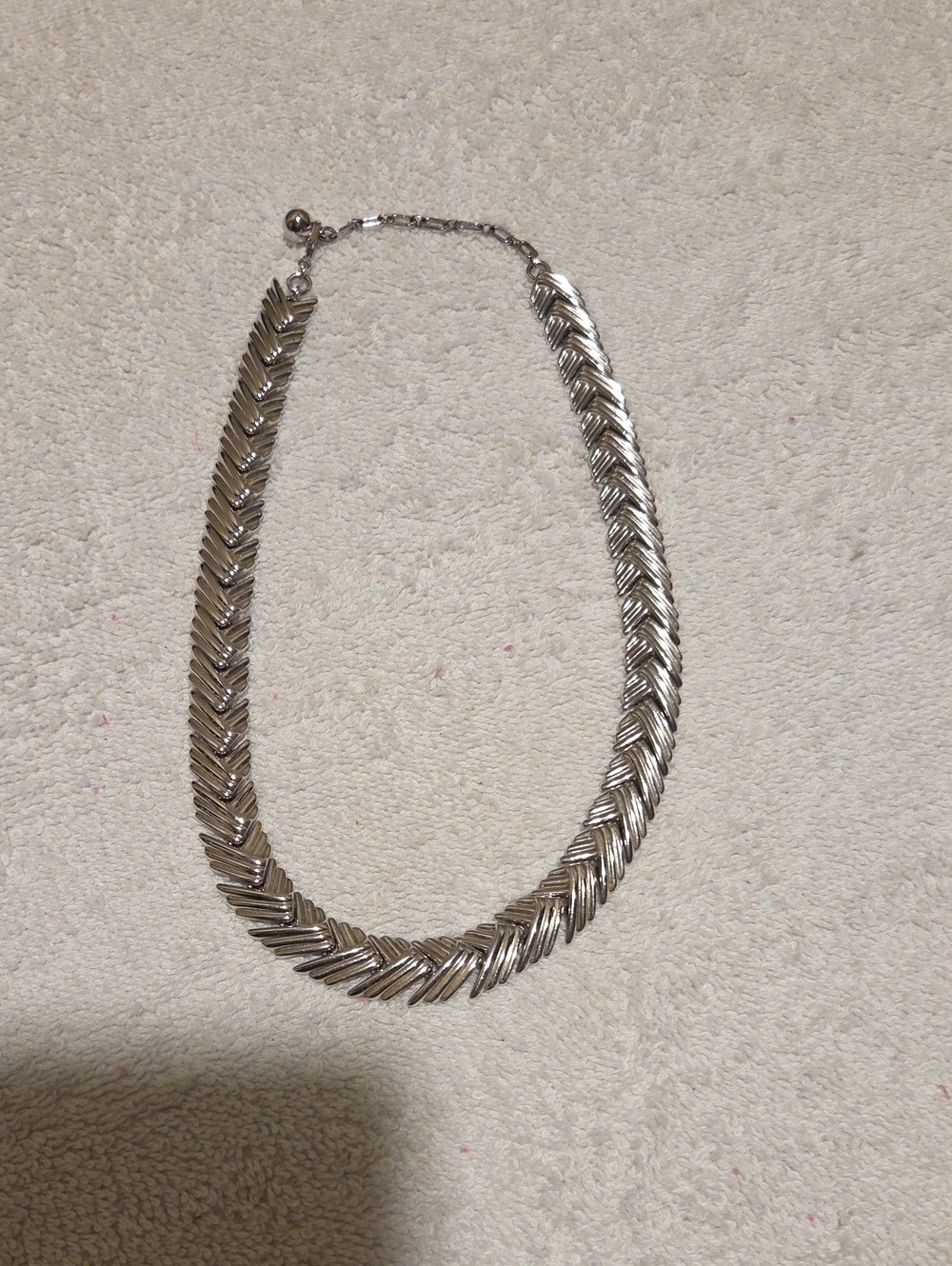 Rare- Vintage Trifari Silver Tone Herringbone Statement Necklace